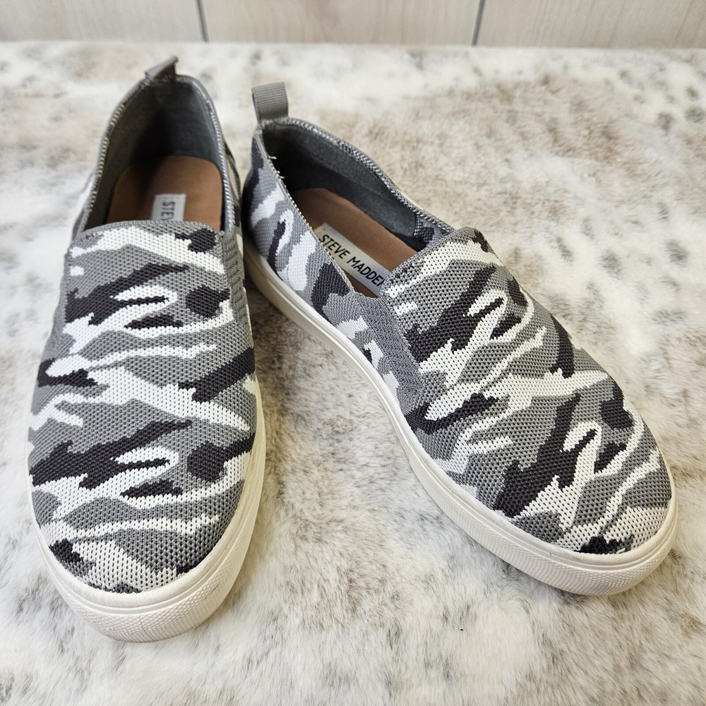 Steve Madden‎ Women's Maygee Gray Camo Stretch Sneakers Shoes SIZE 6.5 Platform